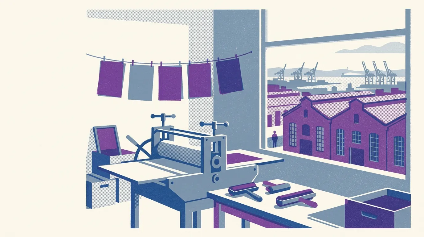 Illustration of printmaking studios in Dogpatch