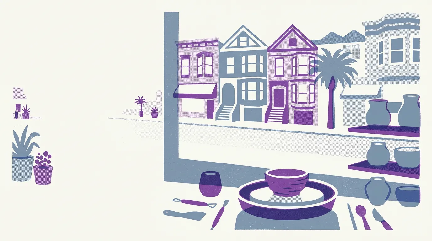 Illustration of pottery studios in the Mission