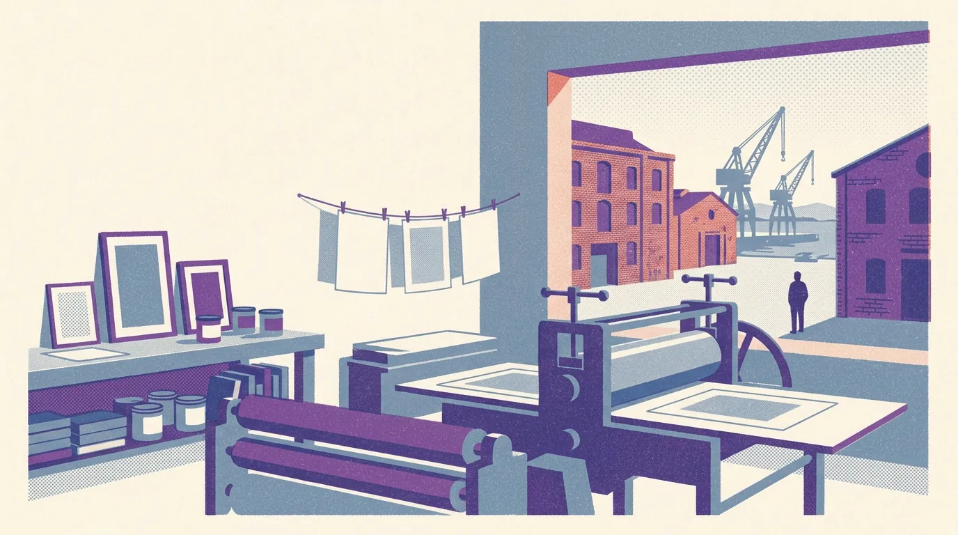 Illustration of printmaking studios in Dogpatch