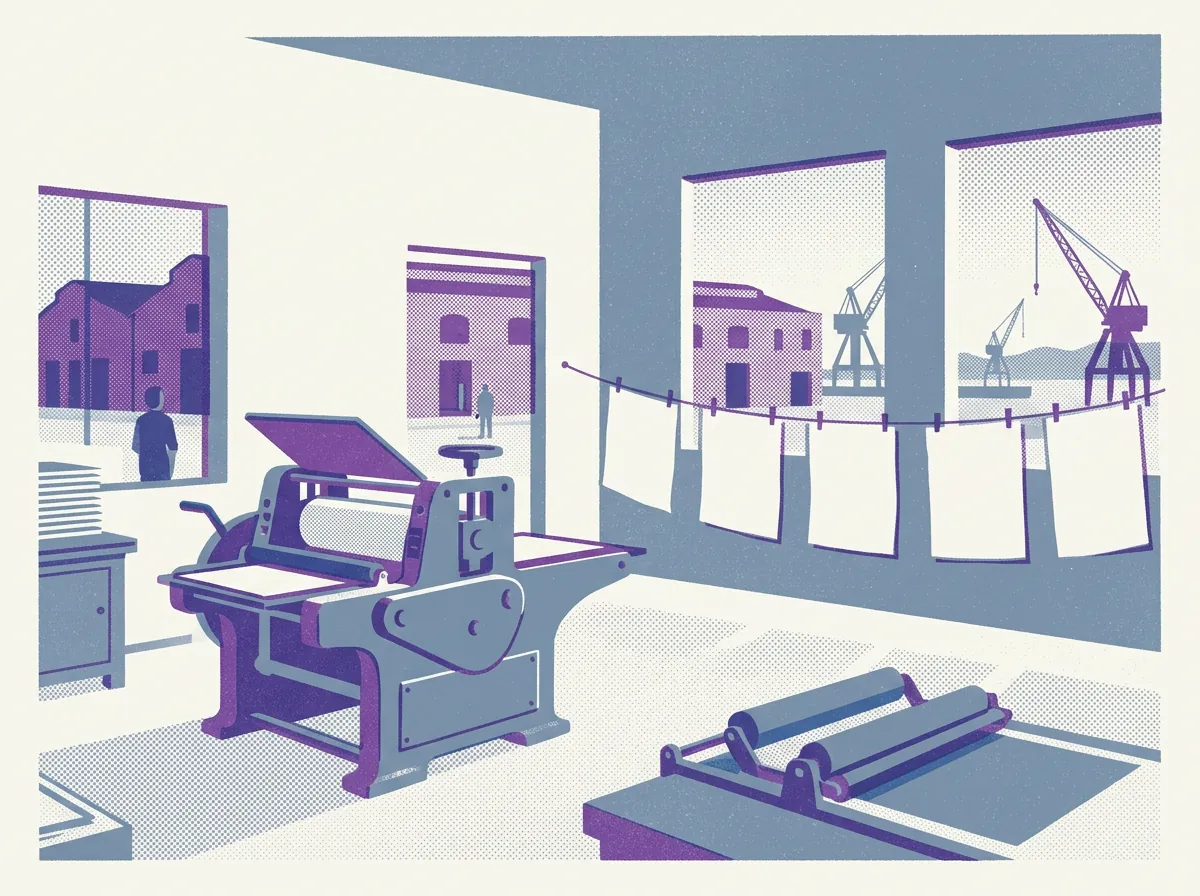 Illustration of printmaking studios in Dogpatch