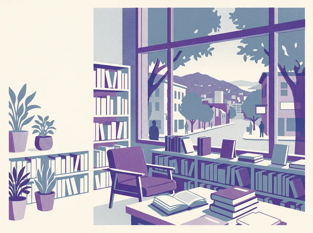 Illustration of bookstores in Downtown Berkeley