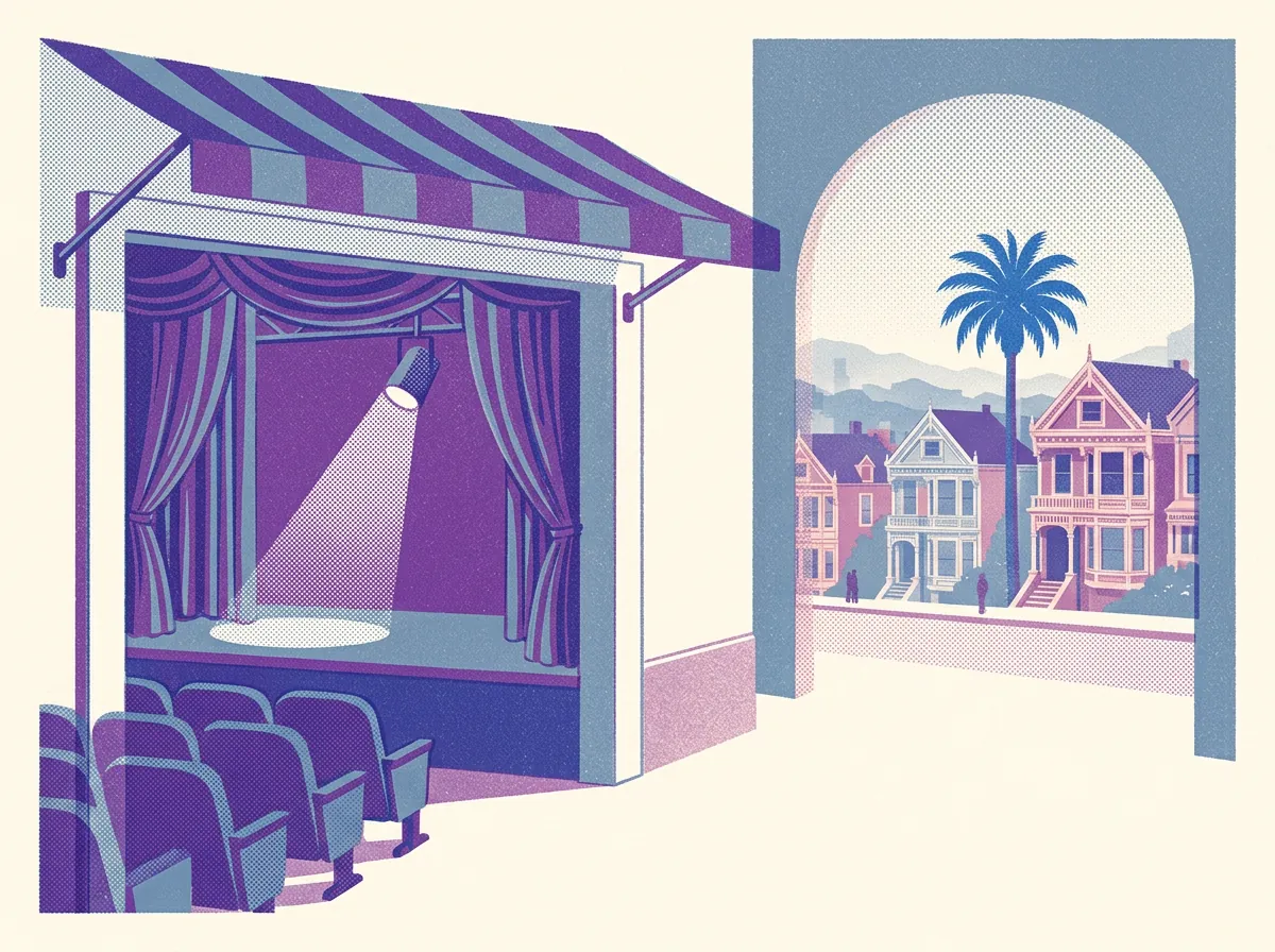 Illustration of theaters and music venues in the Mission